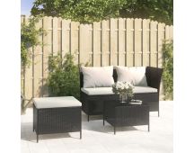 vidaXL 3 Piece Garden Lounge Set with Cushions Black Poly Rattan