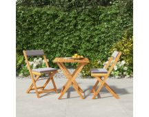 vidaXL 3 Piece Folding Bistro Set with Cushions Solid Wood Acacia