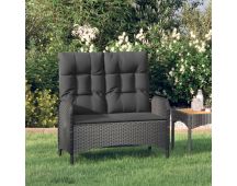 vidaXL Reclining Garden Bench with Cushions 107 cm Poly Rattan Black