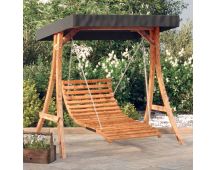 vidaXL Swing Bed with Canopy Solid Wood Spruce with Teak Finish