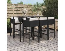 vidaXL 7 Piece Garden Bar Set with Cushions Black Poly Rattan