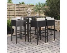 vidaXL 7 Piece Garden Bar Set with Cushions Black Poly Rattan