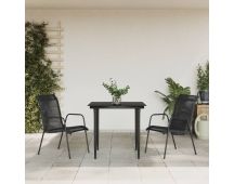 vidaXL 3 Piece Garden Dining Set Black Steel and Textilene