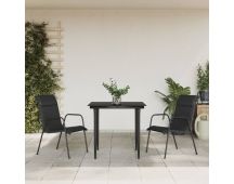 vidaXL 3 Piece Garden Dining Set Black Steel and Textilene