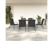 vidaXL 7 Piece Garden Dining Set Black Steel and Textilene