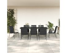 vidaXL 9 Piece Garden Dining Set Black Steel and Textilene