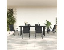 vidaXL 7 Piece Garden Dining Set Black Steel and Textilene