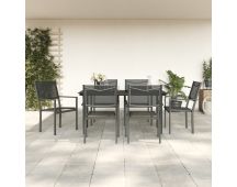 vidaXL 7 Piece Garden Dining Set Black Steel and Textilene