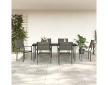 vidaXL 7 Piece Garden Dining Set Black Steel and Textilene