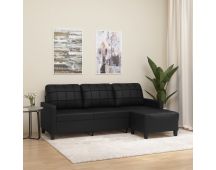 vidaXL 3-Seater Sofa with Footstool Black 180 cm Faux Leather