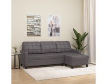 vidaXL 3-Seater Sofa with Footstool Grey 180 cm Faux Leather