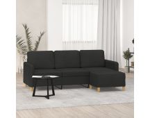 vidaXL 3-Seater Sofa with Footstool Black 180 cm Fabric