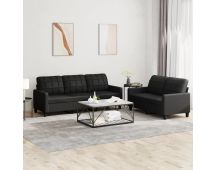 vidaXL 2 Piece Sofa Set with Cushions Black Faux Leather