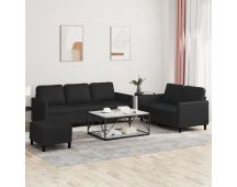 vidaXL 3 Piece Sofa Set with Cushions Black Faux Leather