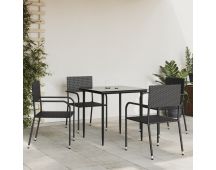 vidaXL 5 Piece Garden Dining Set Black Poly Rattan and Steel