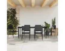 vidaXL 7 Piece Garden Dining Set Black Poly Rattan and Steel