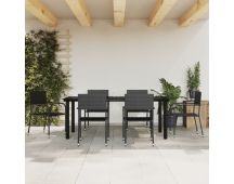 vidaXL 7 Piece Garden Dining Set Black Poly Rattan and Steel