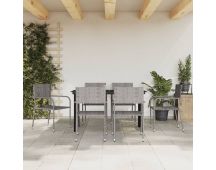 vidaXL 7 Piece Garden Dining Set Grey and Black Poly Rattan and Steel