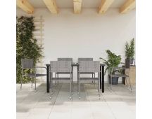 vidaXL 7 Piece Garden Dining Set Grey and Black Poly Rattan and Steel