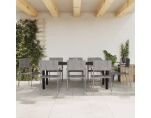 vidaXL 9 Piece Garden Dining Set Grey and Black Poly Rattan and Steel