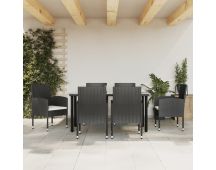 vidaXL 7 Piece Garden Dining Set Black Poly Rattan and Steel