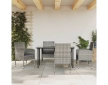 vidaXL 5 Piece Garden Dining Set Grey and Black Poly Rattan and Steel