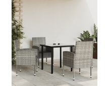 vidaXL 5 Piece Garden Dining Set Grey and Black Poly Rattan and Steel