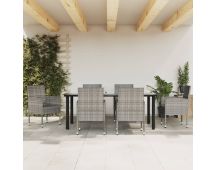 vidaXL 7 Piece Garden Dining Set Grey and Black Poly Rattan and Steel