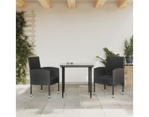 vidaXL 3 Piece Garden Dining Set Black Poly Rattan and Steel