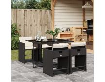 vidaXL 5 Piece Garden Dining Set with Cushions Black Poly Rattan