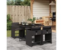 vidaXL 5 Piece Garden Dining Set with Cushions Black Poly Rattan