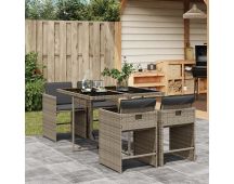 vidaXL 5 Piece Garden Dining Set with Cushions Grey Poly Rattan