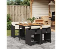 vidaXL 5 Piece Garden Dining Set with Cushions Black Poly Rattan