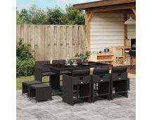 vidaXL 11 Piece Garden Dining Set with Cushions Black Poly Rattan