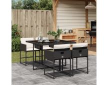 vidaXL 5 Piece Garden Dining Set with Cushions Black Poly Rattan