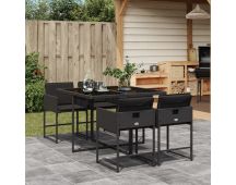 vidaXL 5 Piece Garden Dining Set with Cushions Black Poly Rattan