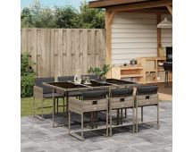 vidaXL 7 Piece Garden Dining Set with Cushions Grey Poly Rattan