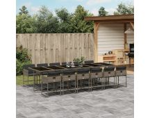 vidaXL 13 Piece Garden Dining Set with Cushions Grey Poly Rattan