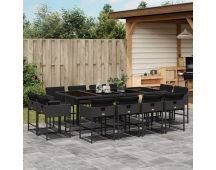 vidaXL 13 Piece Garden Dining Set with Cushions Black Poly Rattan