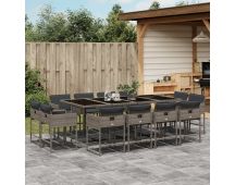 vidaXL 13 Piece Garden Dining Set with Cushions Grey Poly Rattan