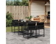 vidaXL 5 Piece Garden Dining Set with Cushions Black Poly Rattan