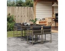 vidaXL 5 Piece Garden Dining Set with Cushions Grey Poly Rattan