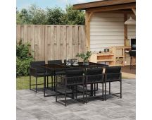 vidaXL 7 Piece Garden Dining Set with Cushions Black Poly Rattan