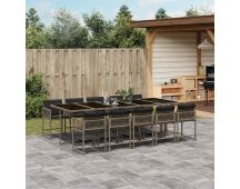 vidaXL 11 Piece Garden Dining Set with Cushions Grey Poly Rattan