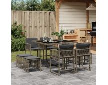 vidaXL 9 Piece Garden Dining Set with Cushions Grey Poly Rattan