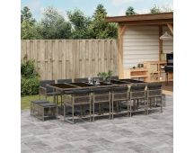 vidaXL 15 Piece Garden Dining Set with Cushions Grey Poly Rattan