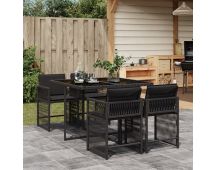 vidaXL 5 Piece Garden Dining Set with Cushions Black Poly Rattan