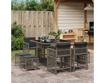 vidaXL 9 Piece Garden Dining Set with Cushions Grey Poly Rattan