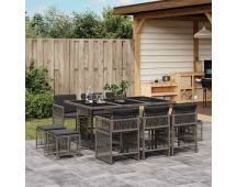 vidaXL 11 Piece Garden Dining Set with Cushions Grey Poly Rattan