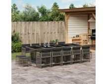 vidaXL 15 Piece Garden Dining Set with Cushions Grey Poly Rattan